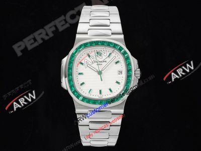 GR Factory Patek Philippe Nautilus 5711 Green Diamond Bezel White Dial Swiss Watch